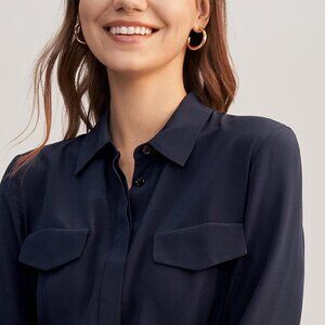 Elegant Navy Shirtdress Lilysilk Medium